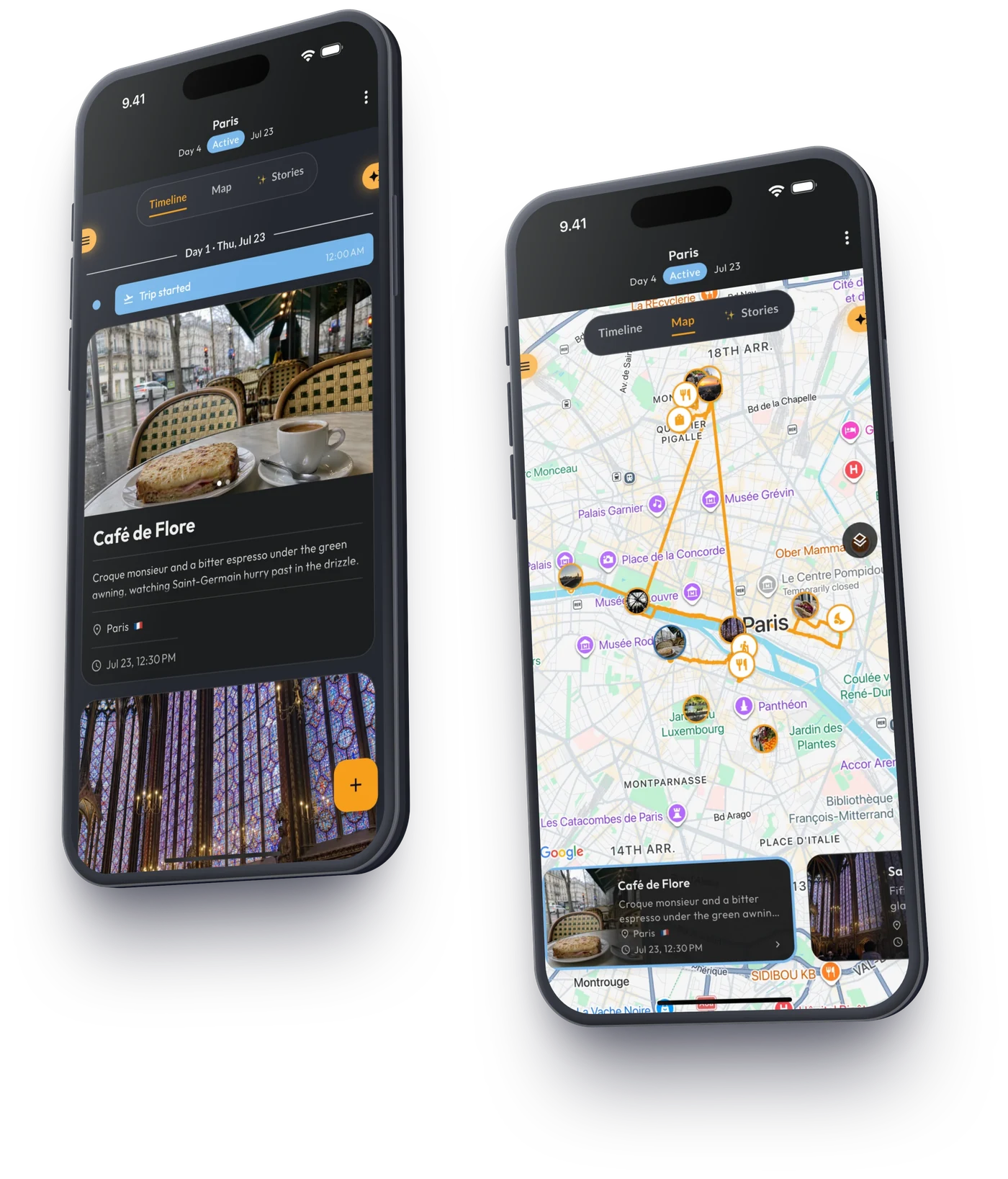 Triplium: aikajana ja matkan kartta